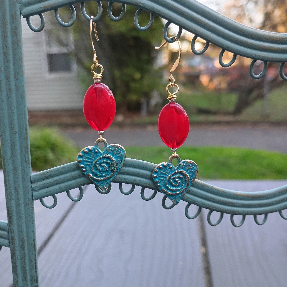 Verdigris Heart Earrings